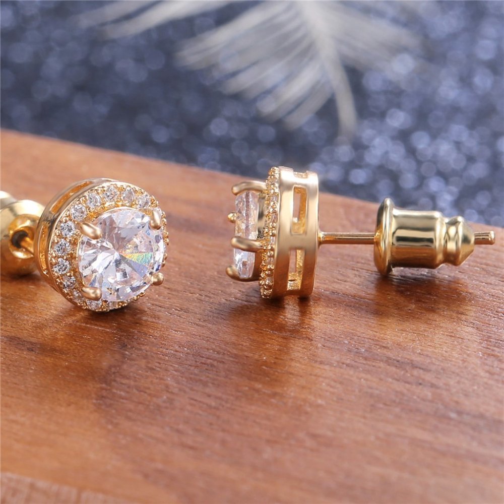 💎Round Gold Plated Classic Stud Earrings for Women, UNVN12441 - Picture 2 of 3